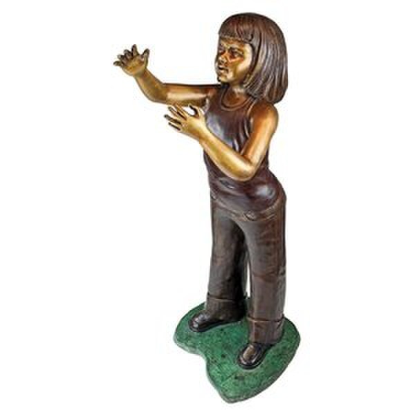 Bonding Girl and Horse Colt with Pony Cast Bronze Garden Statue Set